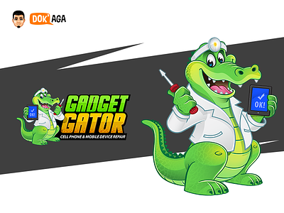Gadget Gator alligator approachable branding cellphone character crocodile design electronic friendly gadget happy illustration logo mascot mobile repair