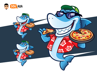 Shark Pizza approachable branding cap character delicious design friendly happy hawaiian illustration logo mascot pizza shark shirt tasty