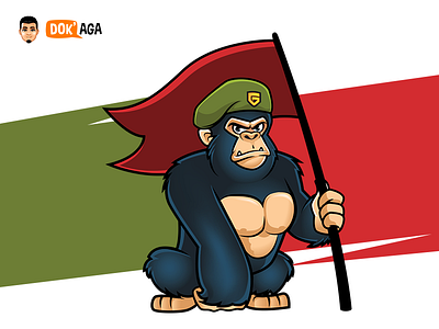 Gorilla Soldier approachable army beret branding character design flag friendly green happy illustration logo mascot soldier