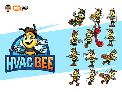 HVAC Bee approachable bee branding character cooling design friendly happy heating illustration logo mascot poses service