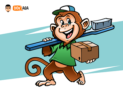 Monkey Delivery and Toothbrush Character/Mascot approachable box branding character delivery design friendly happy illustration logo mascot monkey toothbrush