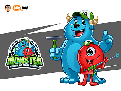 Monster Window and Power Washing Logo and Mascots approachable branding character design duo friendly graphic design happy illustration logo mascot monster powerwashing