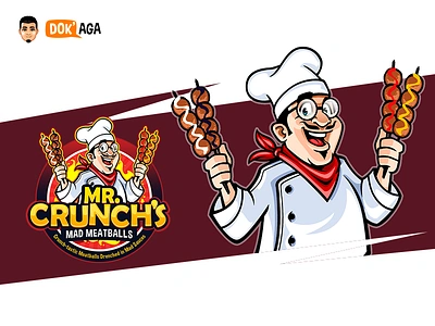 Mr. Crunchs Mad Meatballs Logo and Character approachable branding character chef design friendly happy illustration logo mascot meatball restaurant