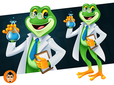 Scientist Frog Mascot chemicals frog lab coat scientist testube