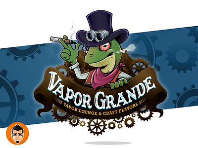 Vapor Grande Logo with Character cowboy frog gears googles lizard steampunk vapes wild west