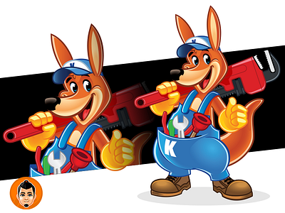 Kangaroo Mascot Logo kanga kangaroo plumbing tools wrench