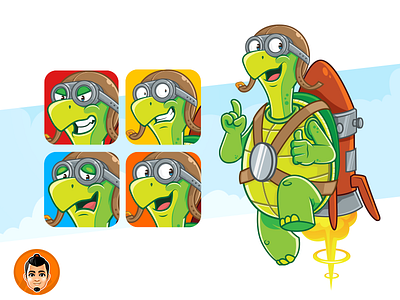 Friendly Turtle Mascot friendly goggles rocket sky