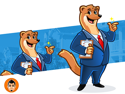 Weasel Mascot approachable businessman friendly happy real estate reliable suit weasel