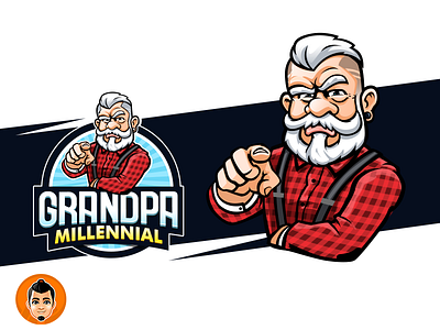 Hip grandpa logo beard grandfather grandpa hip lolo millennial white hair