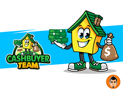 House Cartoon Mascot Logo Holding Cash cartoon character home house logo mascot