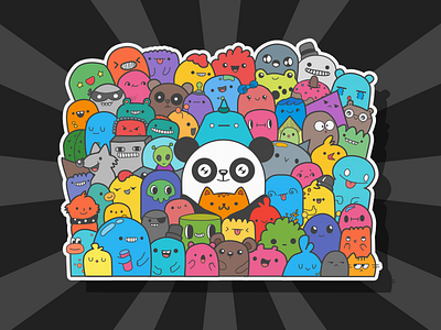 A class picture of doodles cartoon cat doodle illustration panda vectors