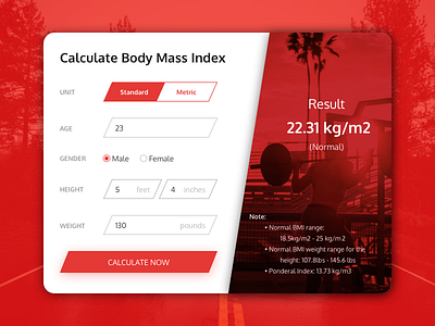 Daily UI Challenge #004 - Calculator bmi calculator card form gym health red ui