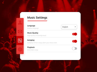 Daily UI Challenge #007 - Settings card dailyui dropdown icons music settings switch ui