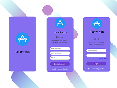 Simple Smart App Login and Sign Up Screen app design login screen sign up page ui ux