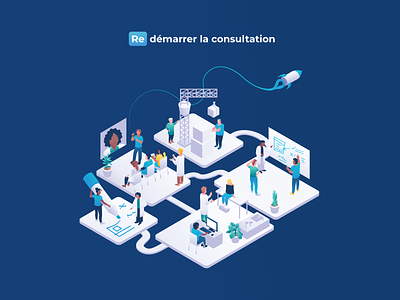 🚀 Redémarrer la consultation - Special keynote announcement character design character illustration consultation doctor drawing health healthcare isometric isometric art isometric design isometric illustration launch medecine medical product launch rocket