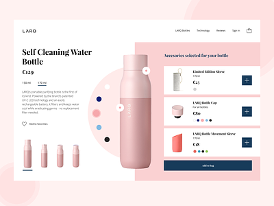 LARQ Product page concept accesories bottle brand colors configurator dailyui designer e commerce ecommerce larq minimal minimalism online shop pink product product page ui uidesign uv webdesign