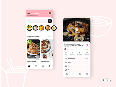 Recipes app concept 🥑 app design breakfast chinese food concept daily ui dinner dish favourite filters food ingredients iphone mobile pancake pink recipe recipes searcher ui design ux ui