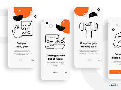Fit app mobile onboarding andriod app application designer geometric graphic home icons idea illustration instruction intrduction ios light minimal mobile onboarding sport white