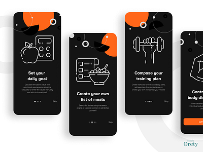 Fit mobile app onboarding animation app apple black button dark diet fit geometric graphic design ios iphone minimal mobile onboarding plan sport training