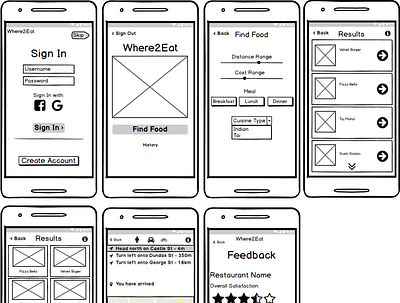 Where2Eat: Mobile Wireframe interfacedesign mobile app mobile ui ux