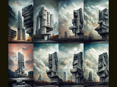 brutalist architecture, monument, dystopic universe ai architecture brutal design dystopic graphic design illustration monument