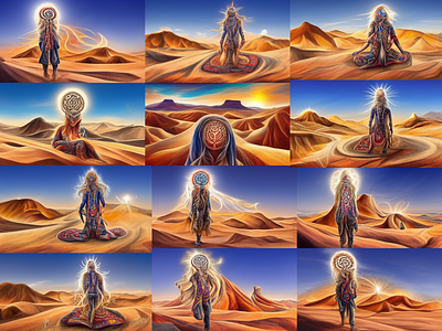 shaman on mind journey, in desert, style of alex grey alexgrey desert design graphic design illustration lsd mindjourney shaman trip