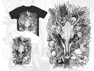 Life's Mystery art artstic black and white dead death design flower goat merch print skull t shirt