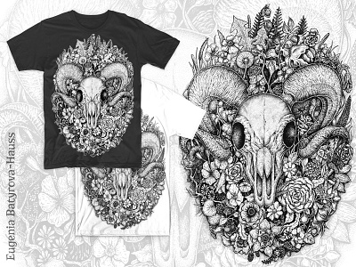 Ram Skull art artwork design flower illustration ink merch nature ram sheep skull t shirt