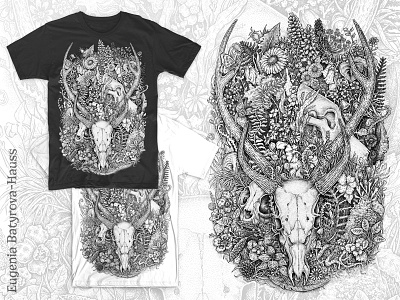 Hunter and Prey animal art artistic artwork dead design flower illustration ink leaves merch