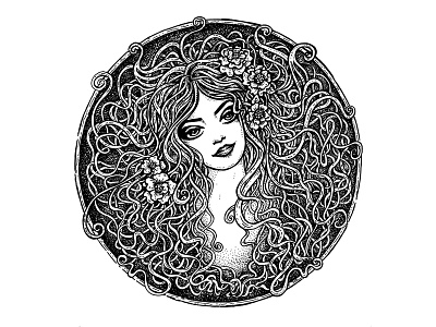 Dark ART Nouveau art beauty design face flower girl hair illustration ink logo tattoo woman