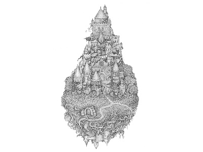 Ghost Castle ancient architecture castle drawing illustration ink landscape stylized tower