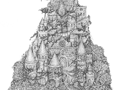 Ghost Castle - Fragment 1 architecture art black and white castle drawing fantasy ghost tower universe