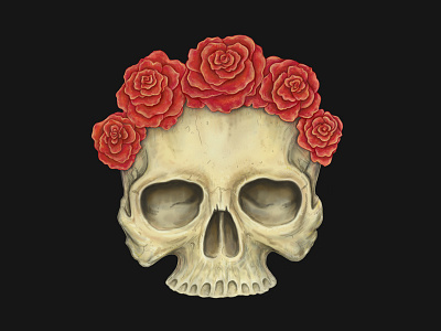 Skull and Roses bones colorful dark art dead digital painting gothic halloween human illustration rose skull