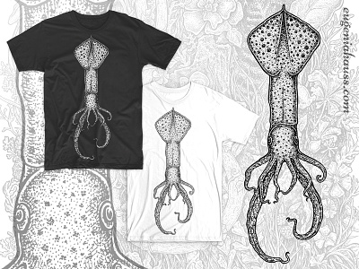Squid animal apparel design artwork drawing illustration ink art sea seafood squid t shirt design