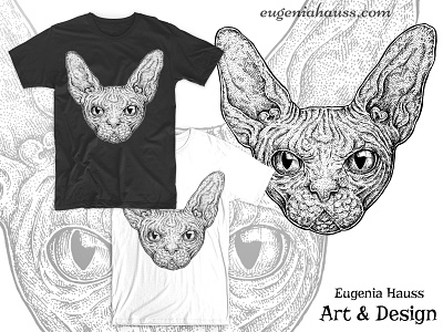 Sphinx Cat T-Shirt Design animal apparel design art black and white cat drawing ink pet portrait sketch sphinx t shirt design