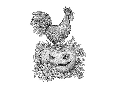 Halloween Rooster art artwork cute halloween holidays illustration mice mouse pumpkin rooster