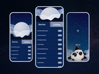 Lulla - Mobile app for storytelling or lullabies cute illastration lullaby mobile mobile app mobile ui mobile ui app design sleep sleeping story ui ui design