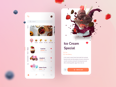 Sweets Mobile App app cake candy check out clean cupcake design food fruit interface minimal mobile mobile app mobile shop pastels store sweets ui ui card user interface