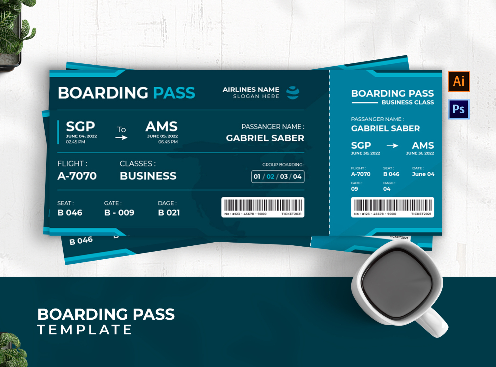 Flight Tourism Boarding Pass by Maskodook on Dribbble