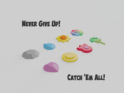 Never Give Up (Pokemon Badges) badges design digital dribbbleweeklywarmup ethical illustration pokemon pokemon go work