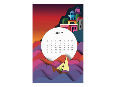 July Calendar design illustration