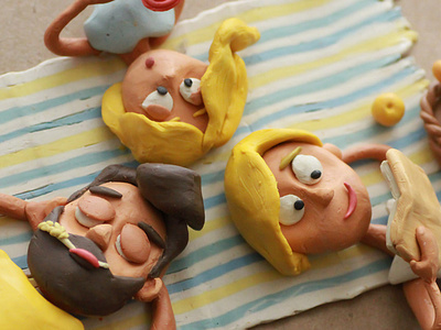 Family picnic clay design family illustration picnic plasticine