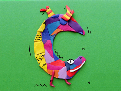 C Crocodile branding clay crocodile design illustration letter plasticine type