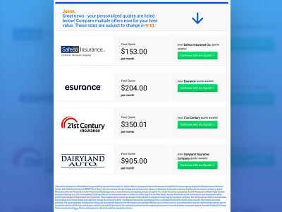 Exit Offers For GetMyInsurance blue exit offer gradient green grid insurance ux