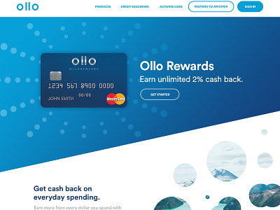 Ollocard.com Product Pages blue clean credit card design gradient ollocard rewards card typography ux