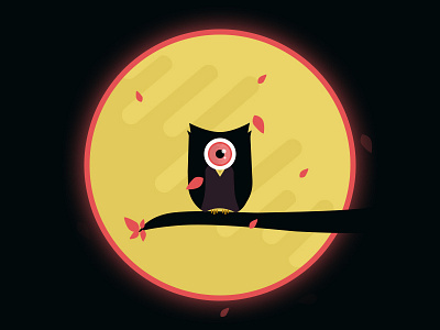 Ciclop Owl characterdesign ciclop design illustration leaf lighting moon owl photoshop pink shadow