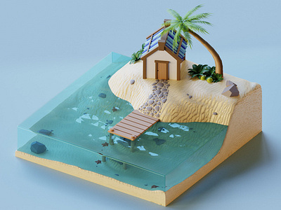 House by the sea 3d design illustration