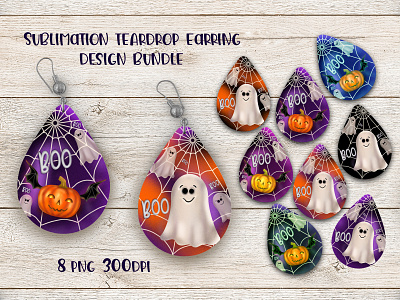 Halloween teardrop earring sublimation 8 design PNG