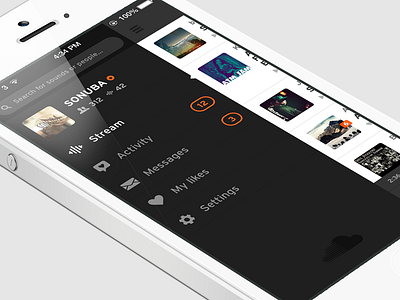 Soundcloud random ios ios7 iphone menu music nav profile sound soundcloud ui