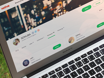 Notive - Profile Followers followers following friends notive profile sketch ui web